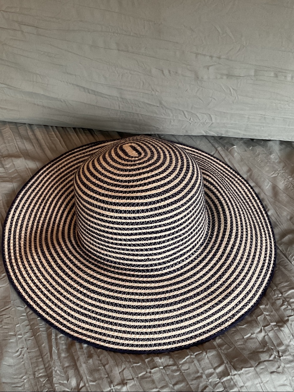 J. Crew Navy and Cream Striped Wide-Brim Hat